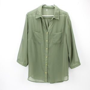 Sheer Top Army Green & Gold Buttons Size 1X